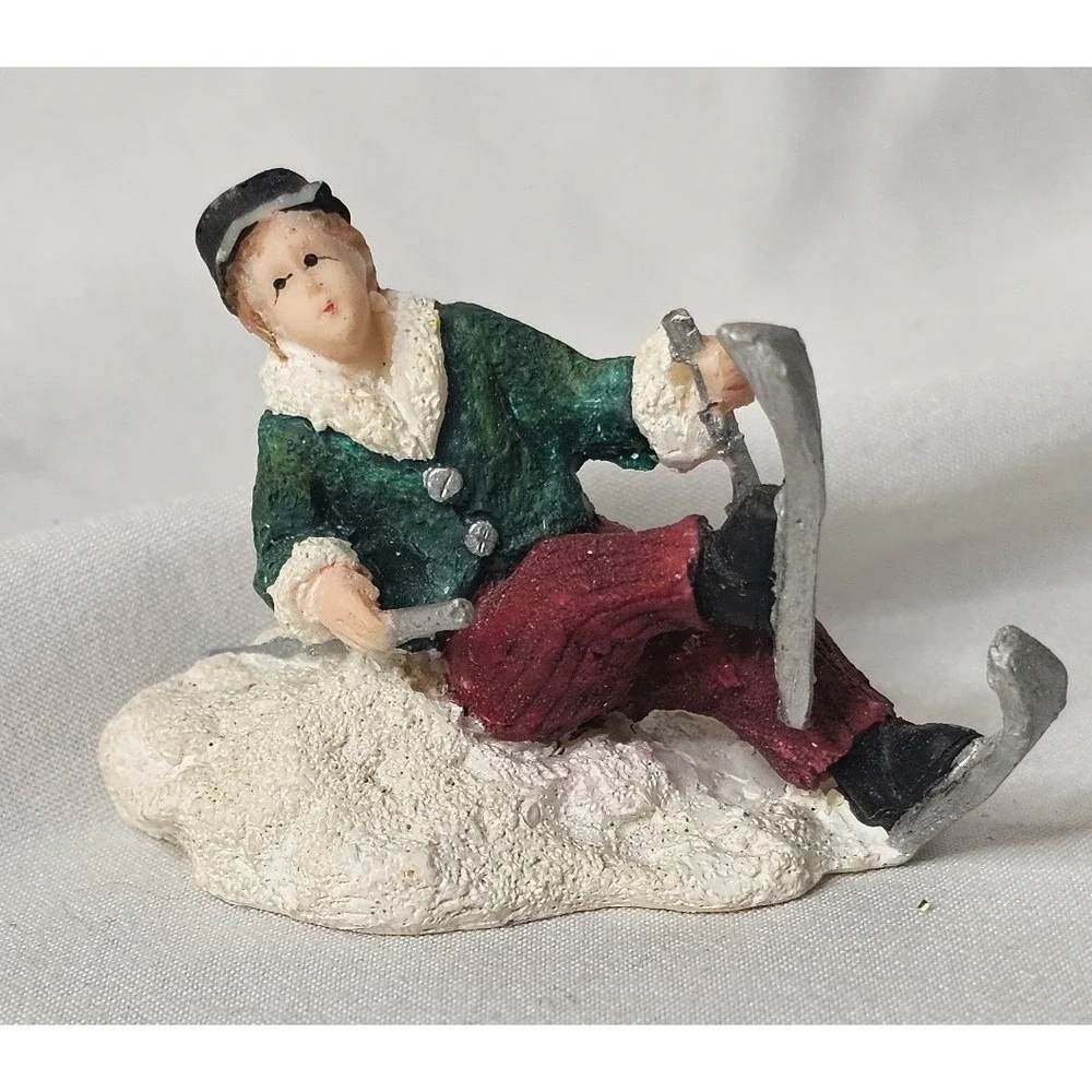 VTG 1994 Mervyns Christmas Village Boy Skiing Miniature Figurine 2 Inch Decor